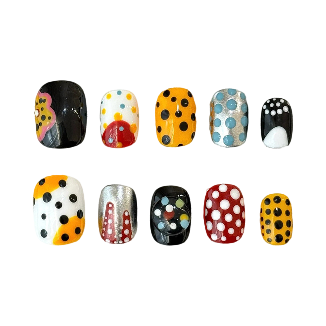 Siva Nail, Dot Parade, Multicolor Polka Handmade Press on Nails