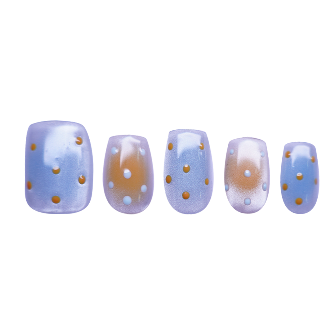 Siva Nail, Dreamy Dotted, Blue Orange Handmade Press on Nails