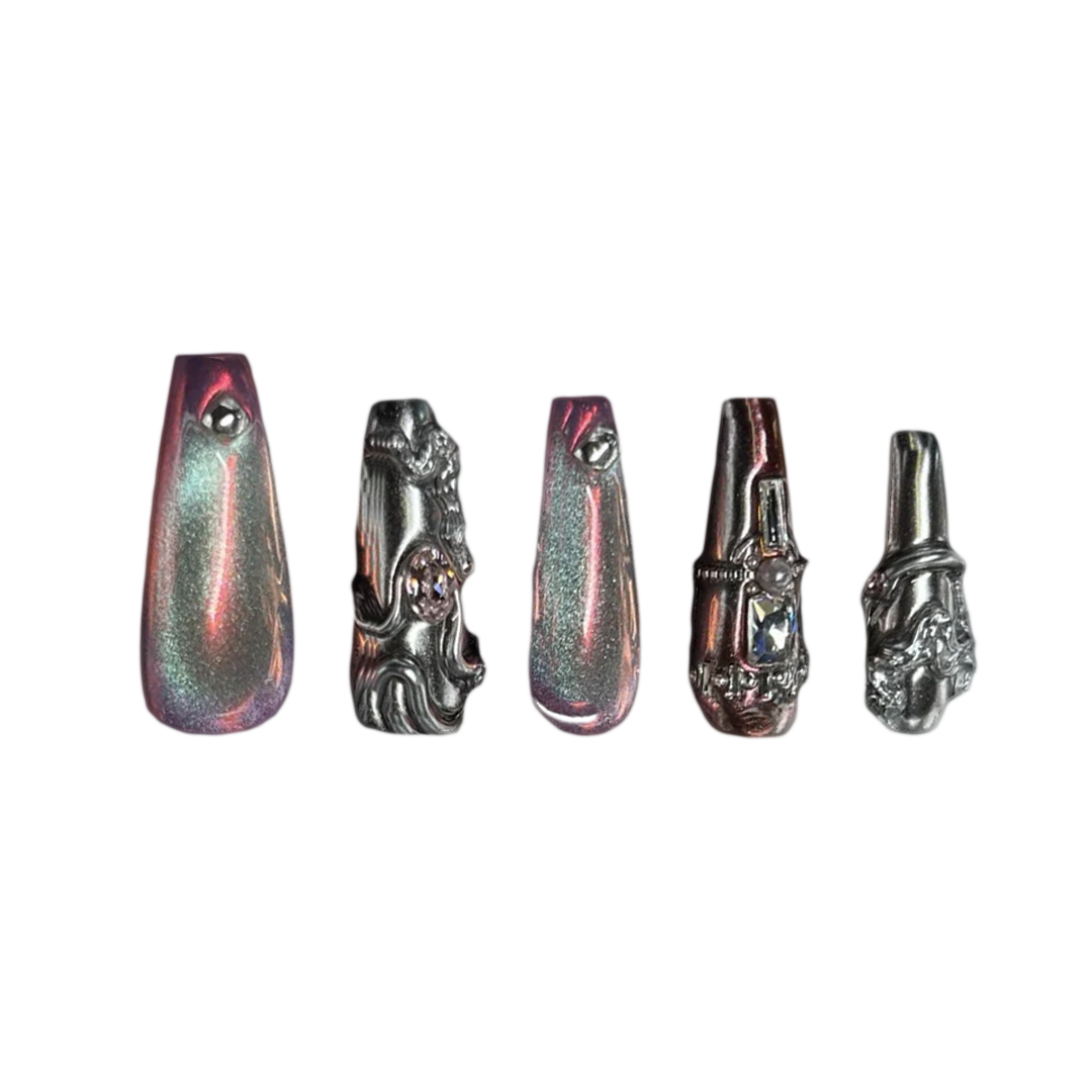 Siva Nail, Eclipse Edge, Metallic Style Handmade Press on Nails