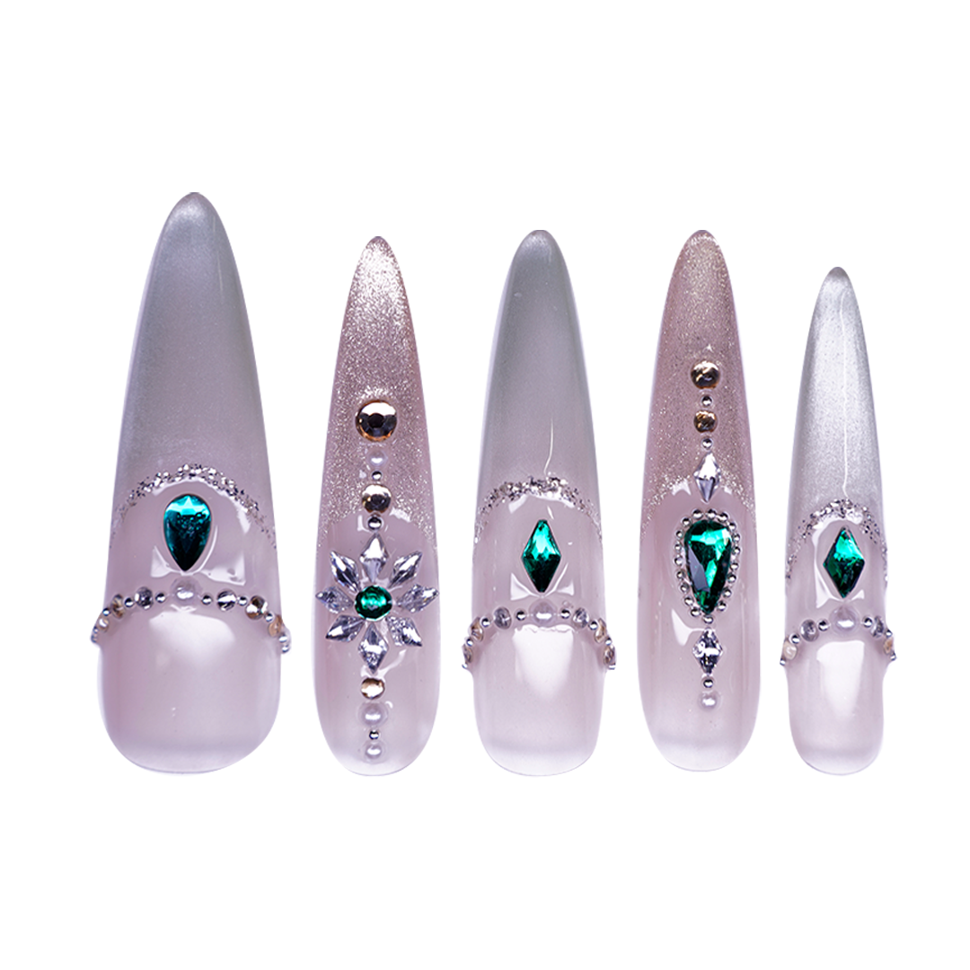 Siva Nail, Emerald - Accented Gold Glitz Handmade Press on Nails