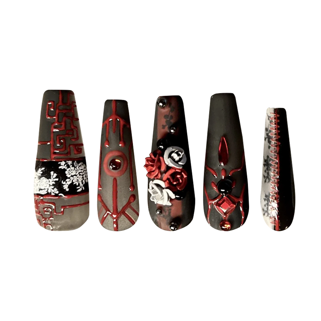 Siva Nail, Fiery Symbols, Gothic Handmade Press on Nails