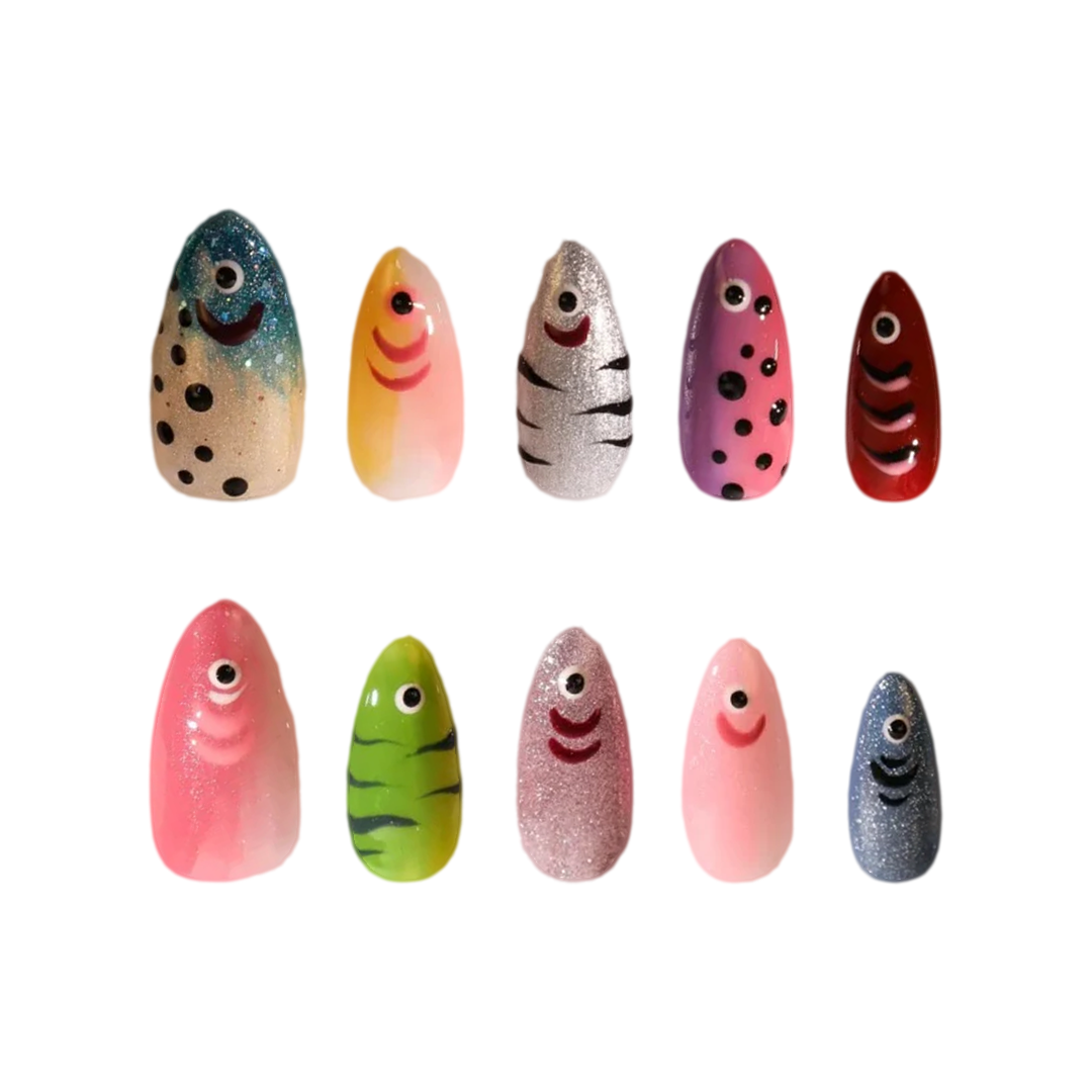 Siva Nail, Fisherman Core – Hand-Painted Fishing Lure Handmade Press on Nails