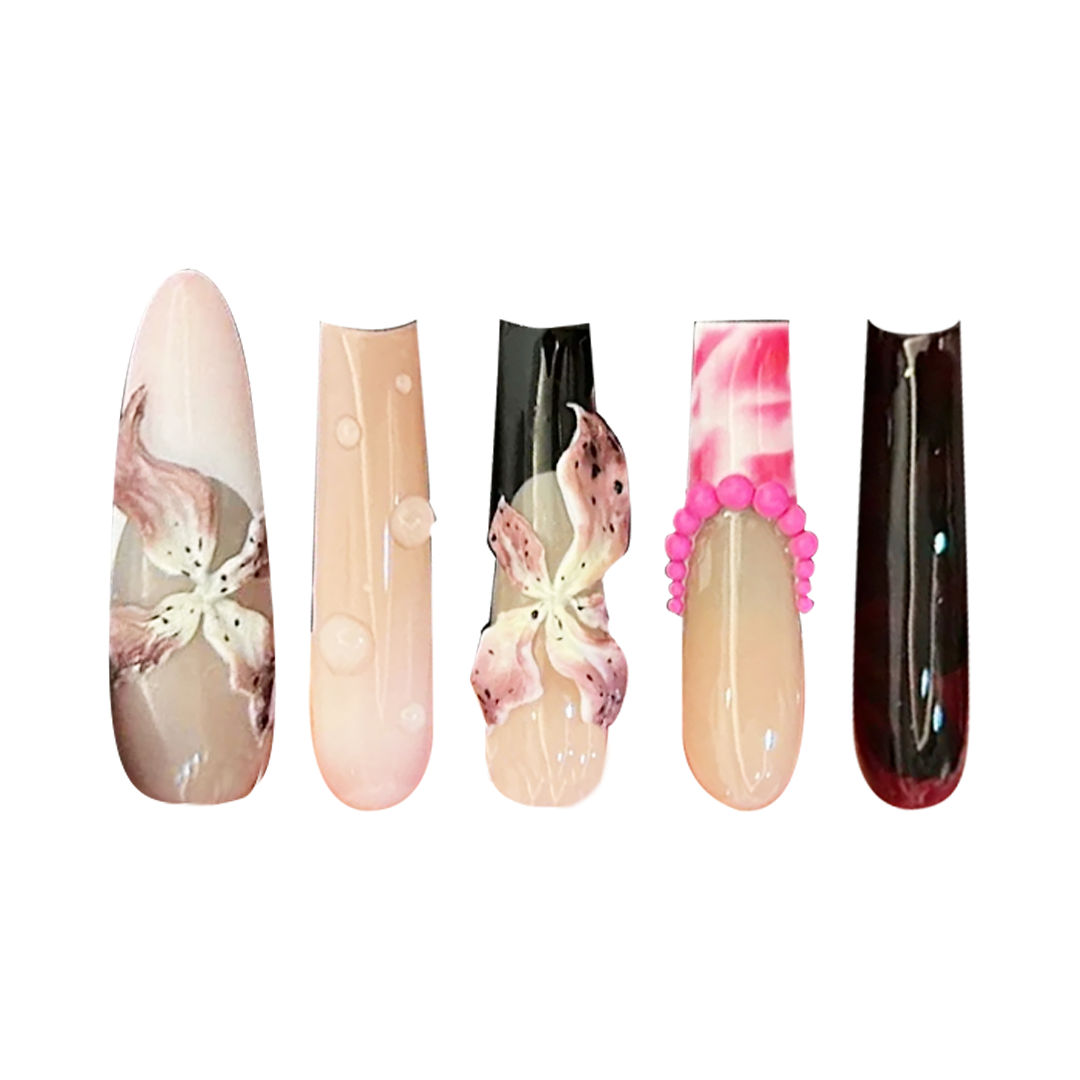 Siva Nail, Floral Hues, Artistic Handmade Press on Nails