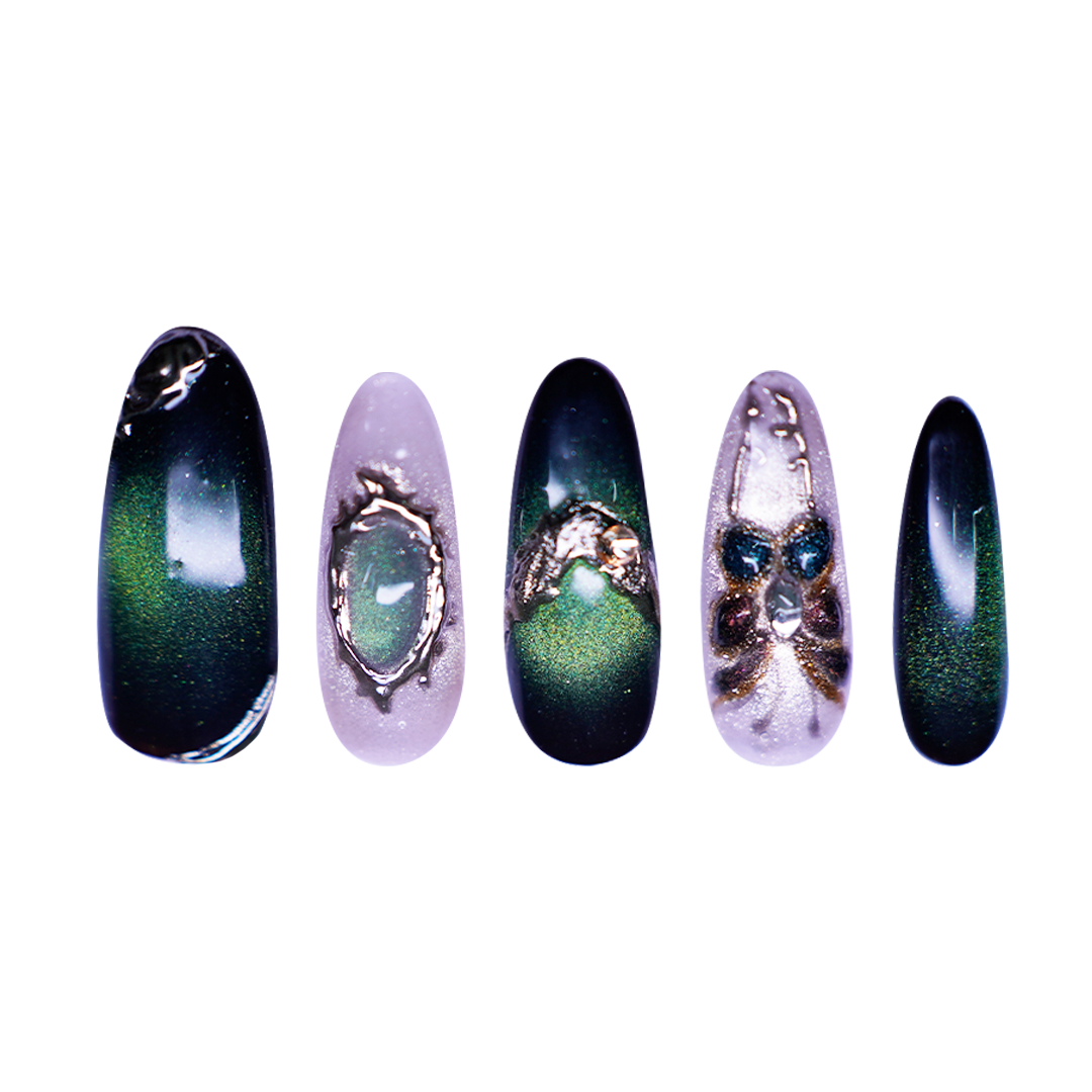 Siva Nail, Forest Gleam, Emerald Butterfly Handmade Press on Nails