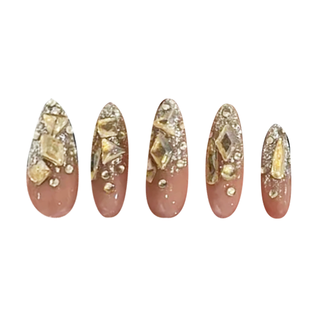 Siva Nail,Gold Crystal Luxe – 3D Rhinestone Handmade Press-On Nails