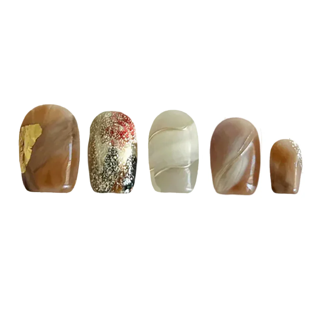 Siva Nail, Golden Drip, Marble Handmade Press on Nails