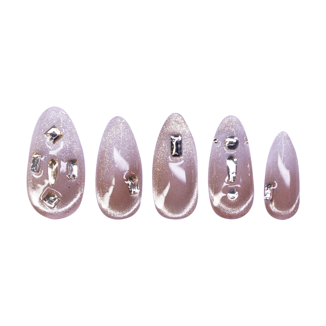 Siva Nail, Golden Edge Crystal – Clear Elegance Series  Handmade Press on Nails