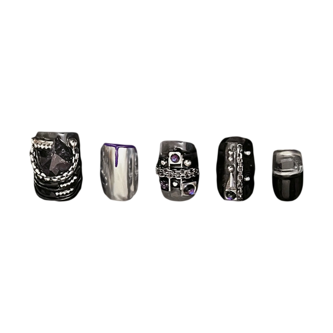 Siva Nail, Gothic Gemstone, Black Press on Nails