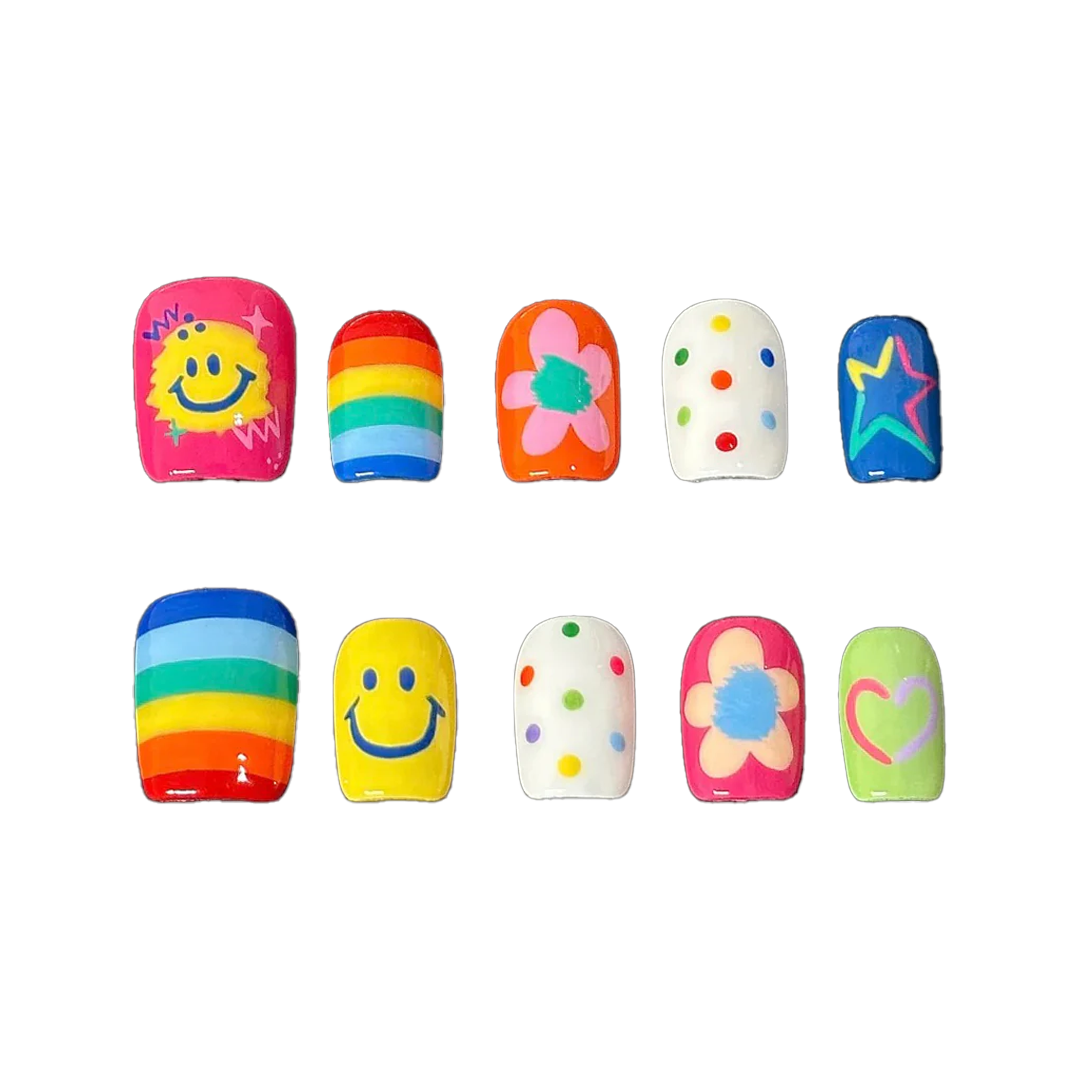 Siva Nail, Happy Pop, Rainbow Smile Handmade Press on Nails
