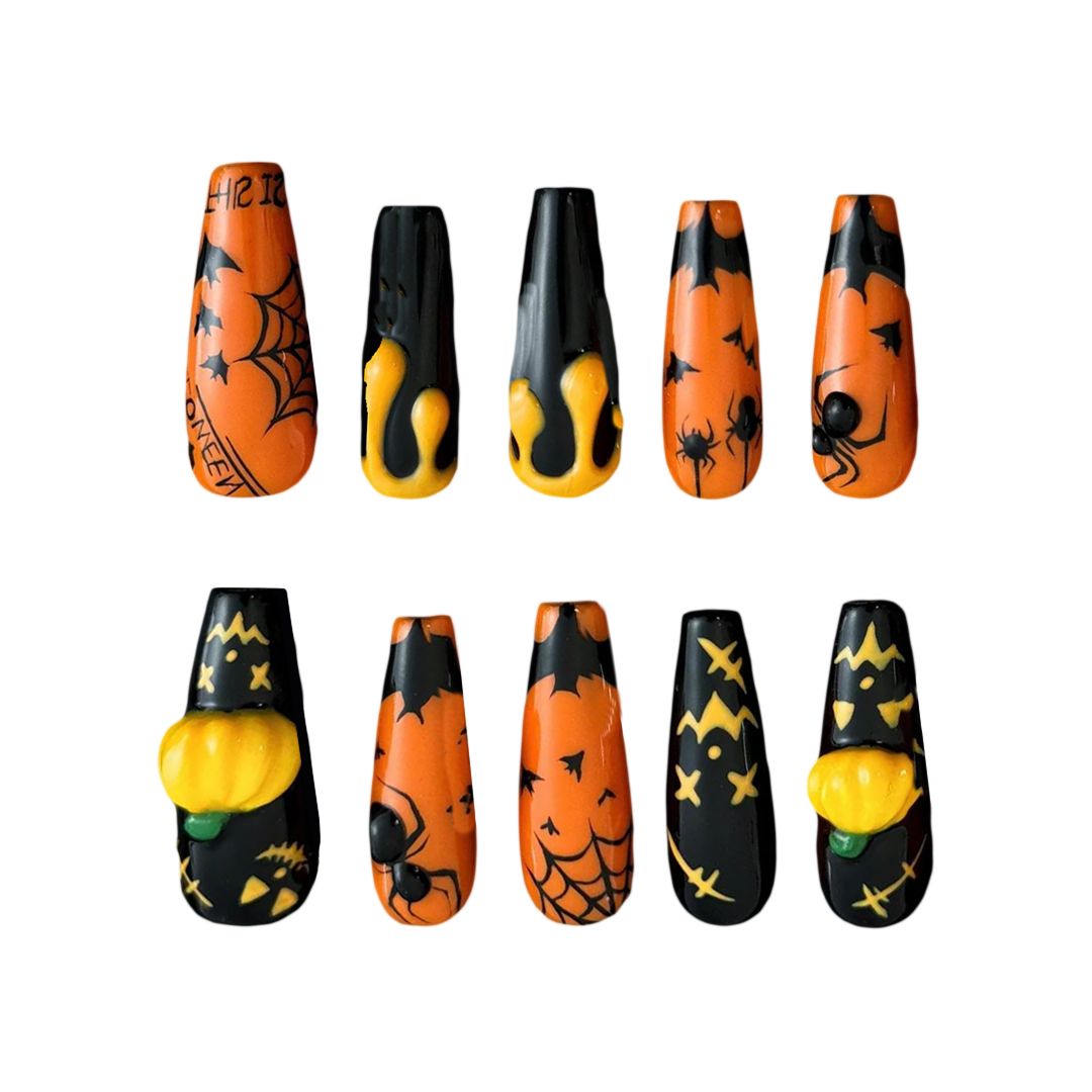 Siva Nail, Haunted Pumpkin, Spooky Glam, Handmade Press on Nails