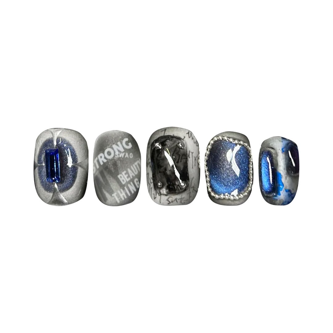 Siva Nail, Icy Azure, Modern Metallics, Handmade Press on Nails