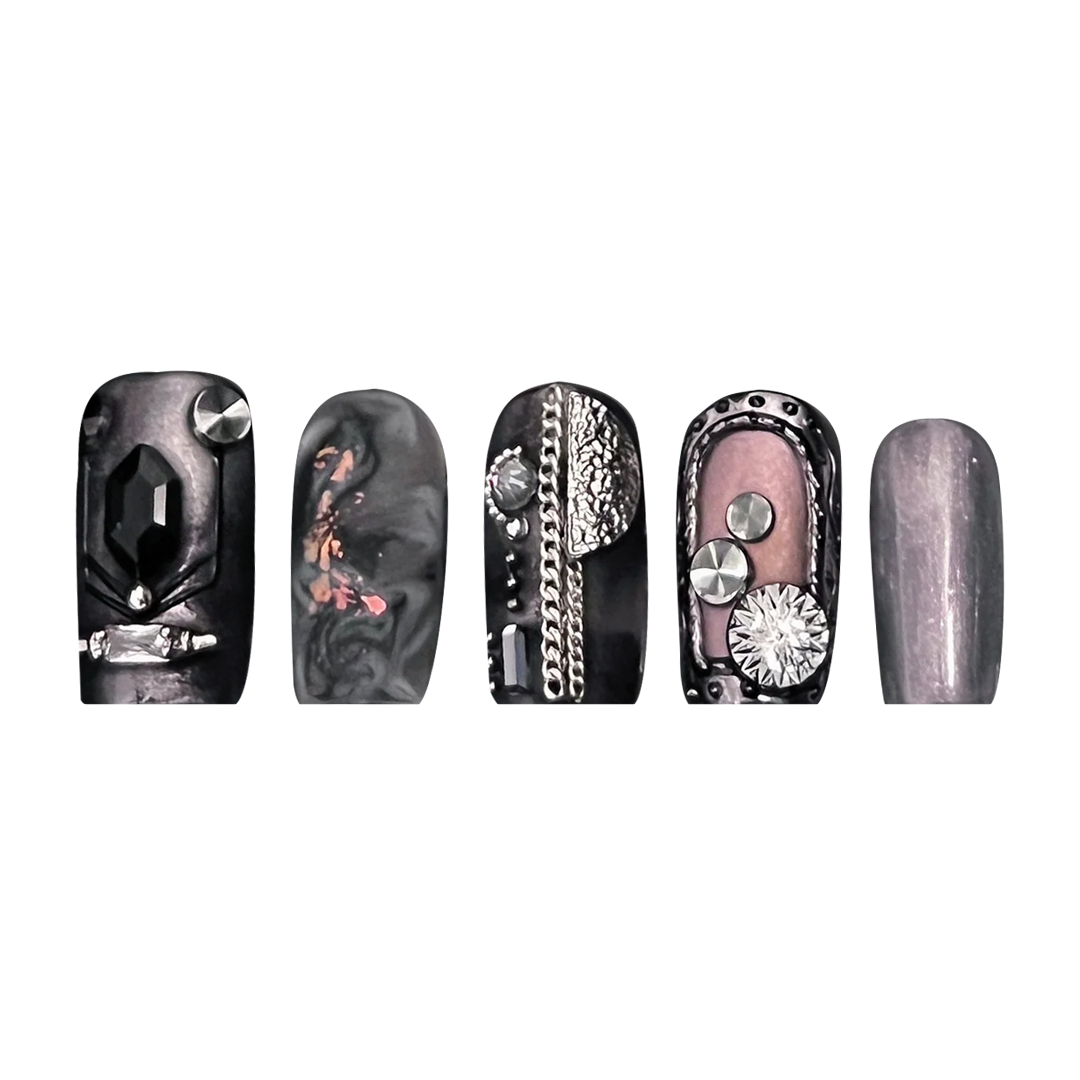 Siva Nail, Industrial Glam, Metallic Handmade Press on Nails