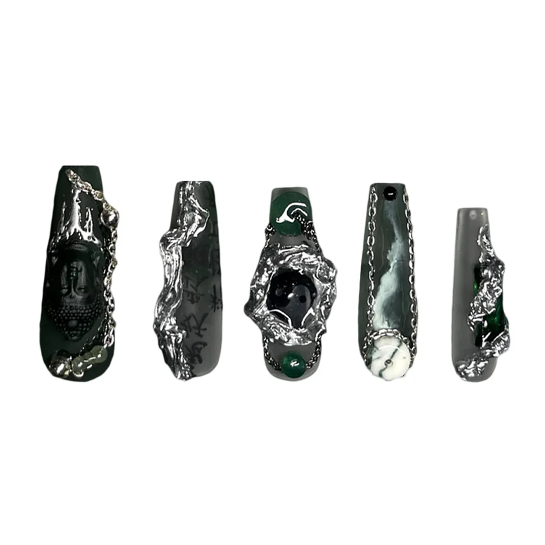 Dark Green and silver nails