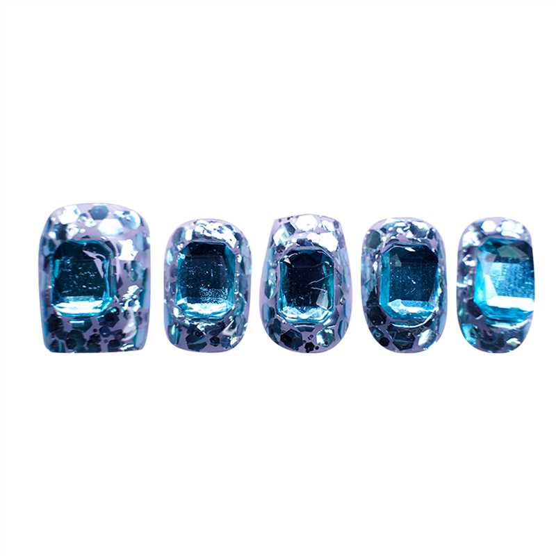 Siva Nail, Jewel‑Tone Crystal Sky – Short Squoval Handmade Press on Nails
