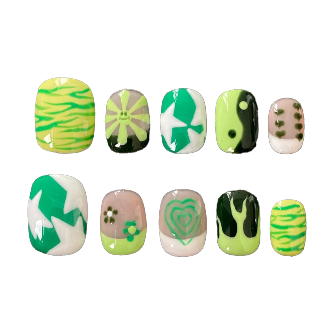 Siva Nail, Jungle Pop, Green Abstract Handmade Press on Nails