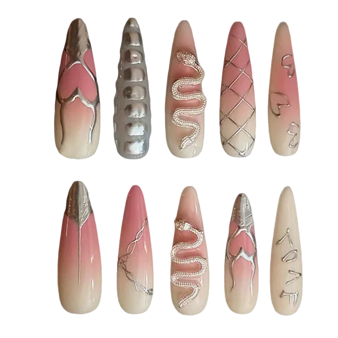 Siva Nail, Jurassic Forest, Metallic Snake Handmade Press on Nails