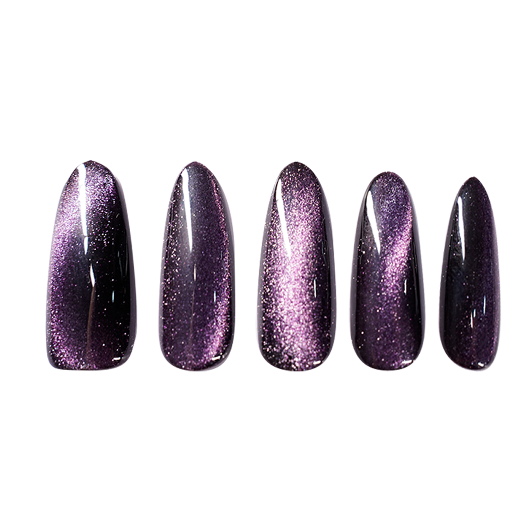 Siva Nail, Lavender Cat‑Eye Glitter Almond Handmade Press on Nails