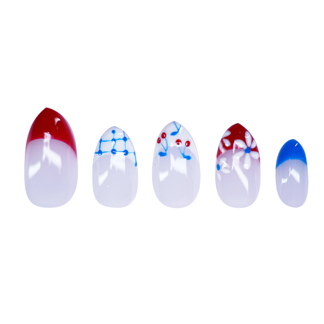 Siva Nail, Liberty Bloom, Red White Blue Handmade Press on Nails