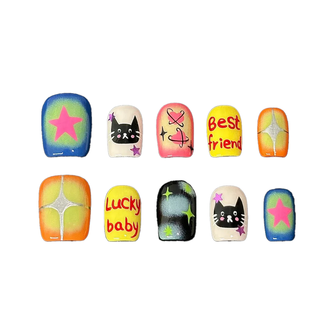 Siva Nail, Lucky Baby, Gradient Pop Art Handmade Press on Nails
