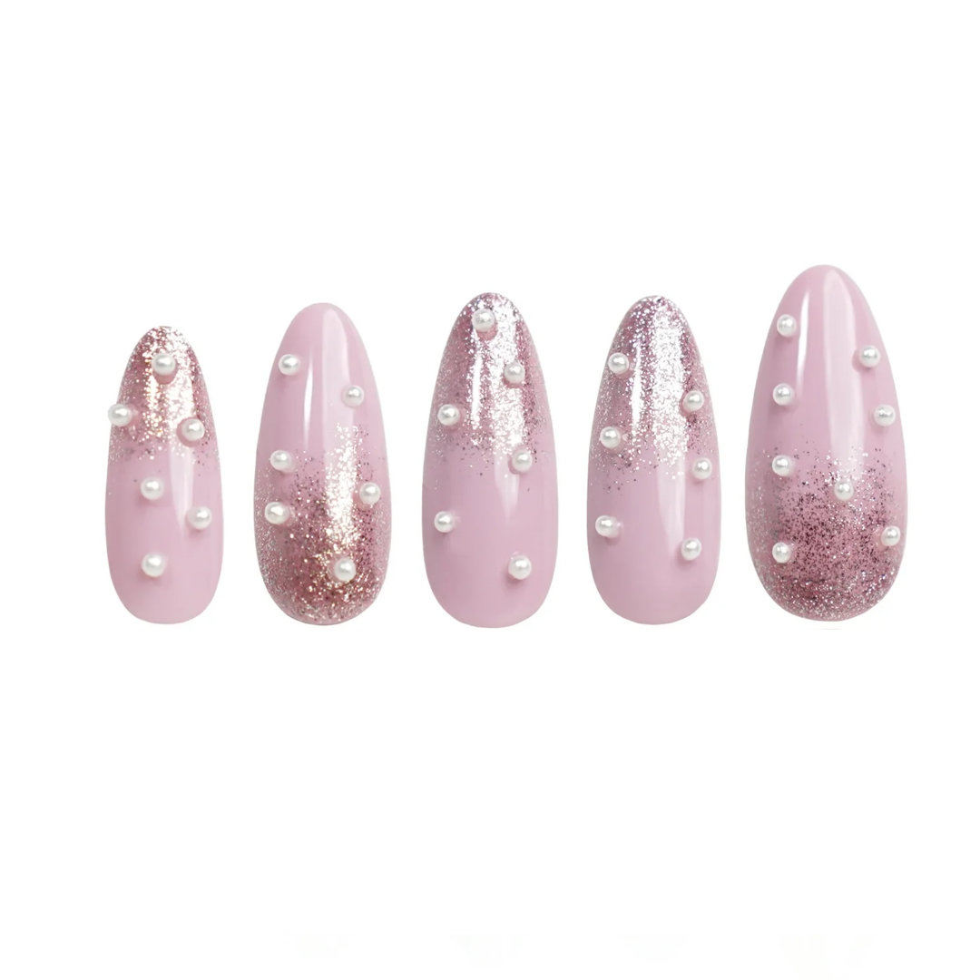 Siva Nail, Lune, Pink Ombré Press on Nails with Pearls