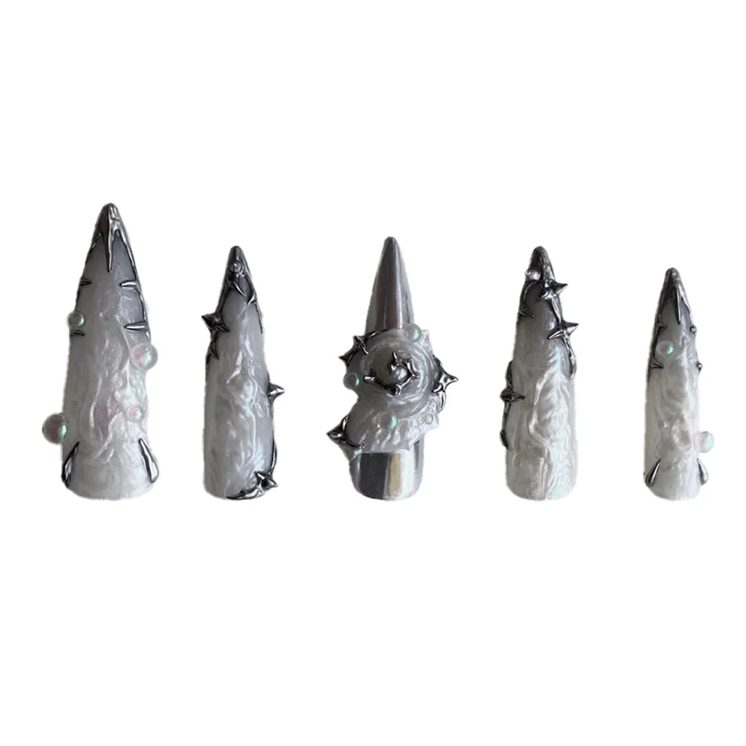 Siva Nail, Lustrous Loop, Stiletto Handmade Press on Nails