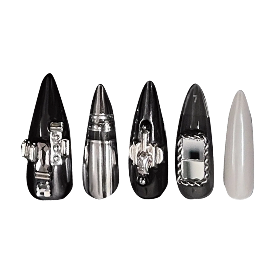 Siva Nail, Midnight Mechanica, Futuristic Handmade Press on Nails