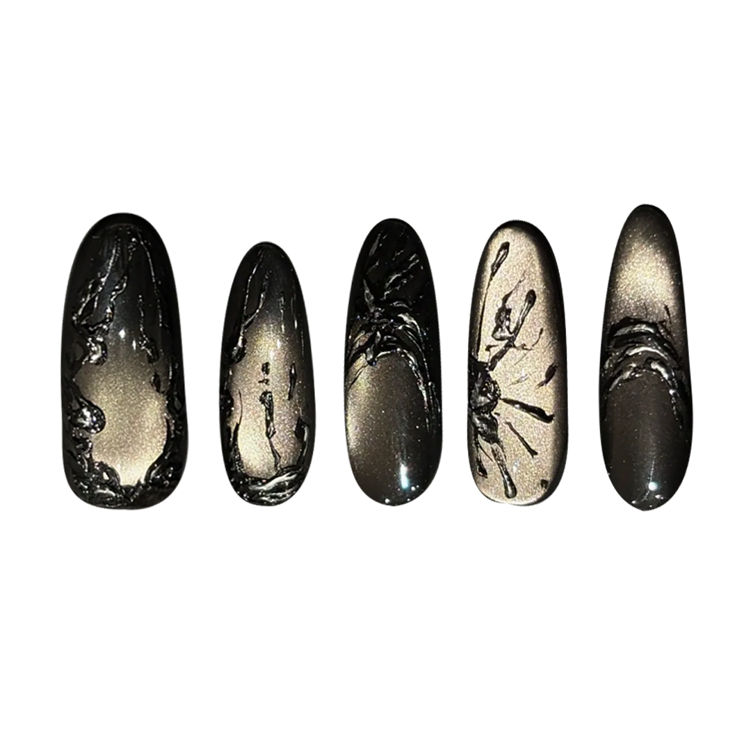 Siva Nail, Midnight Splatter, Golden Abstract Handmade Press on Nails