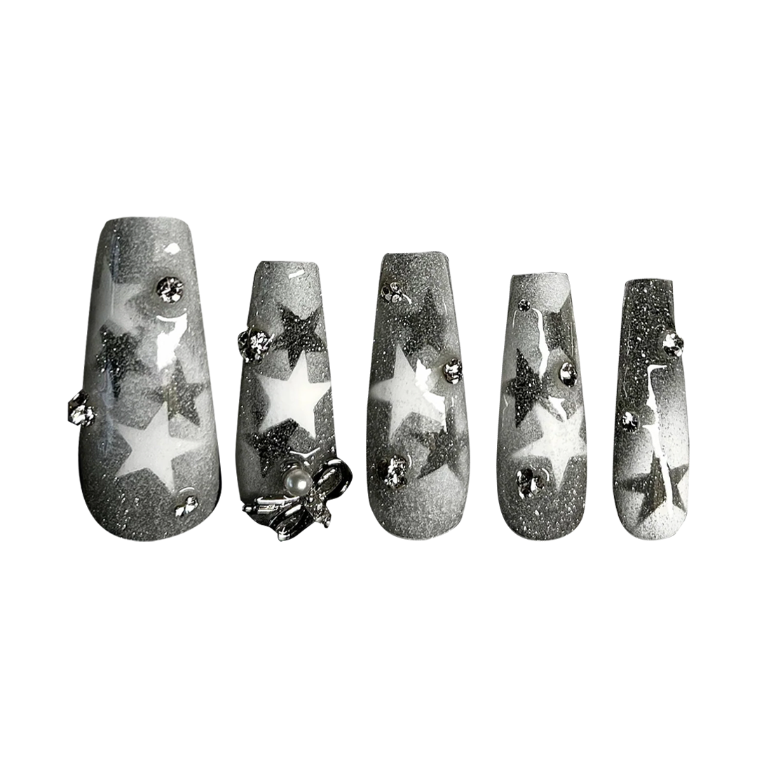 Siva Nail, Midnight Twinkle, Starry Glamour, Handmade Press on Nails