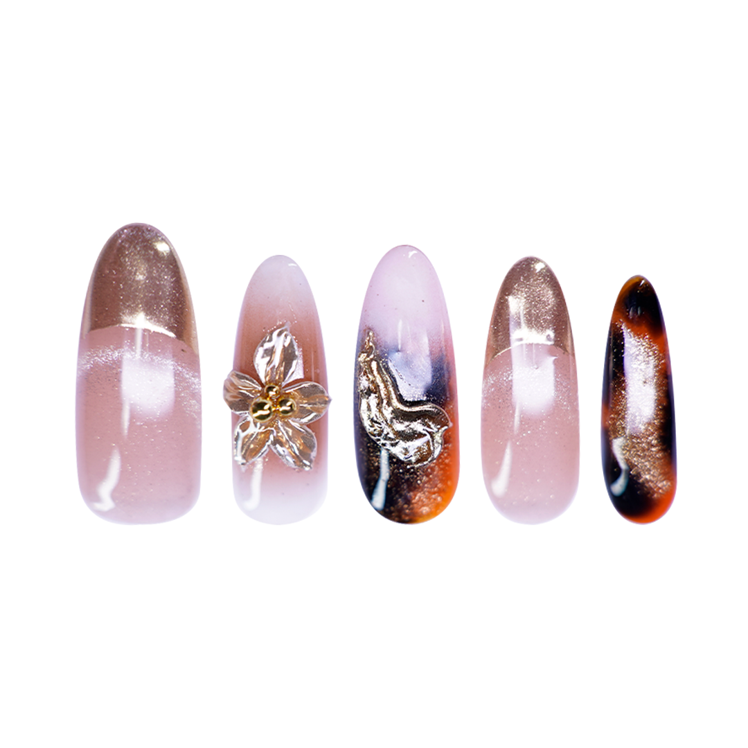 Siva Nail, Molten Bloom, Amber Gold Handmade Press on Nails