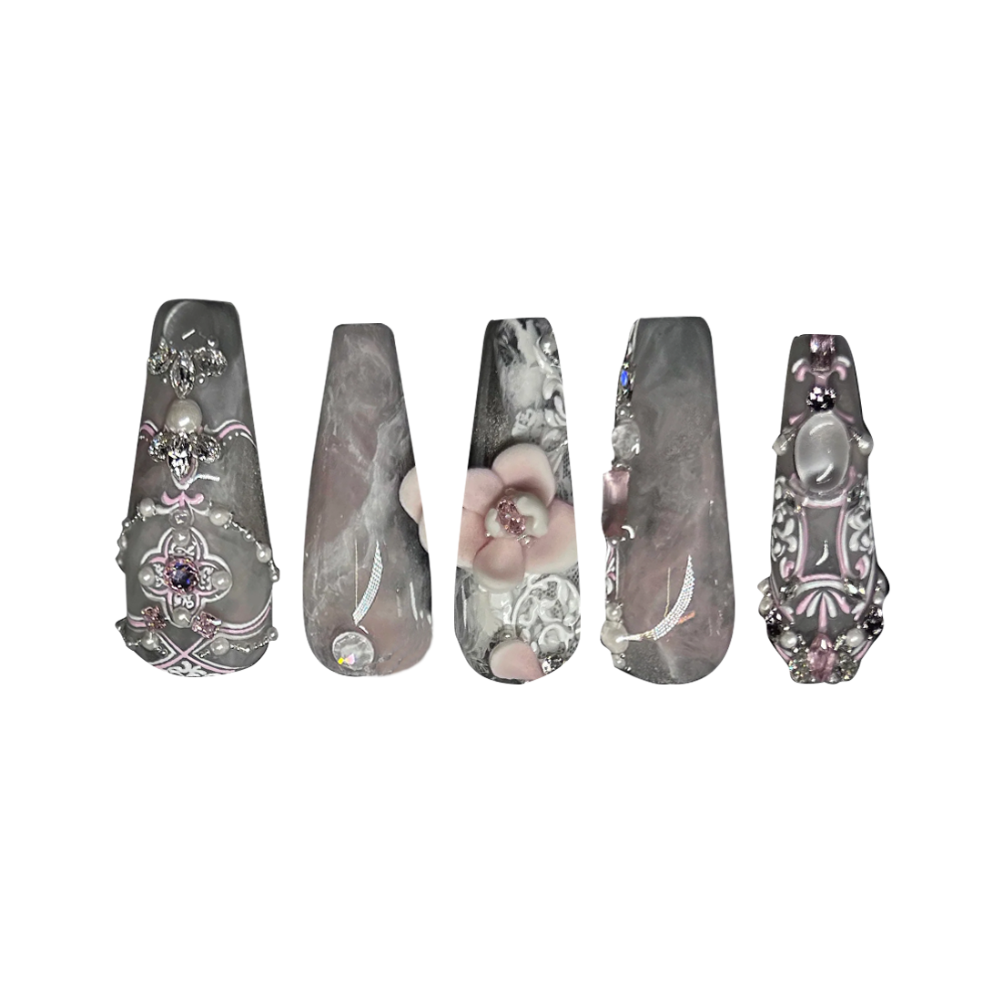 Siva Nail, Moonlight Garden, Floral Style Handmade Press on Nails