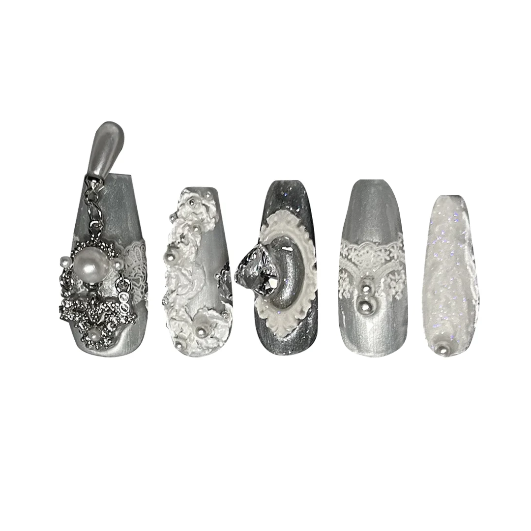Siva Nail, Moonlit Grace, Vintage Style Handmade Press on Nails