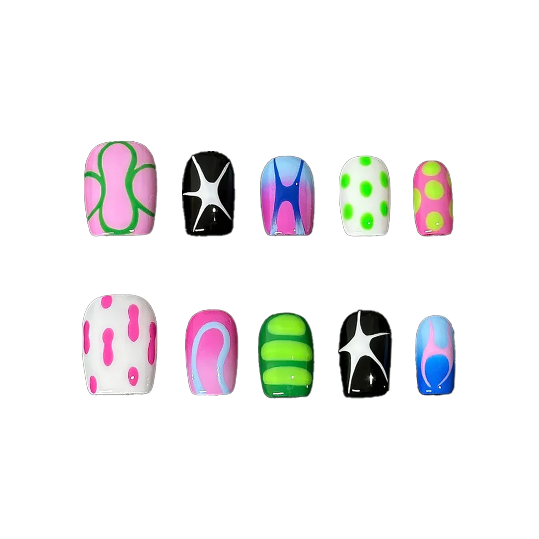 Siva Nail, Neon Flux, Abstract Pop Handmade Press on Nails