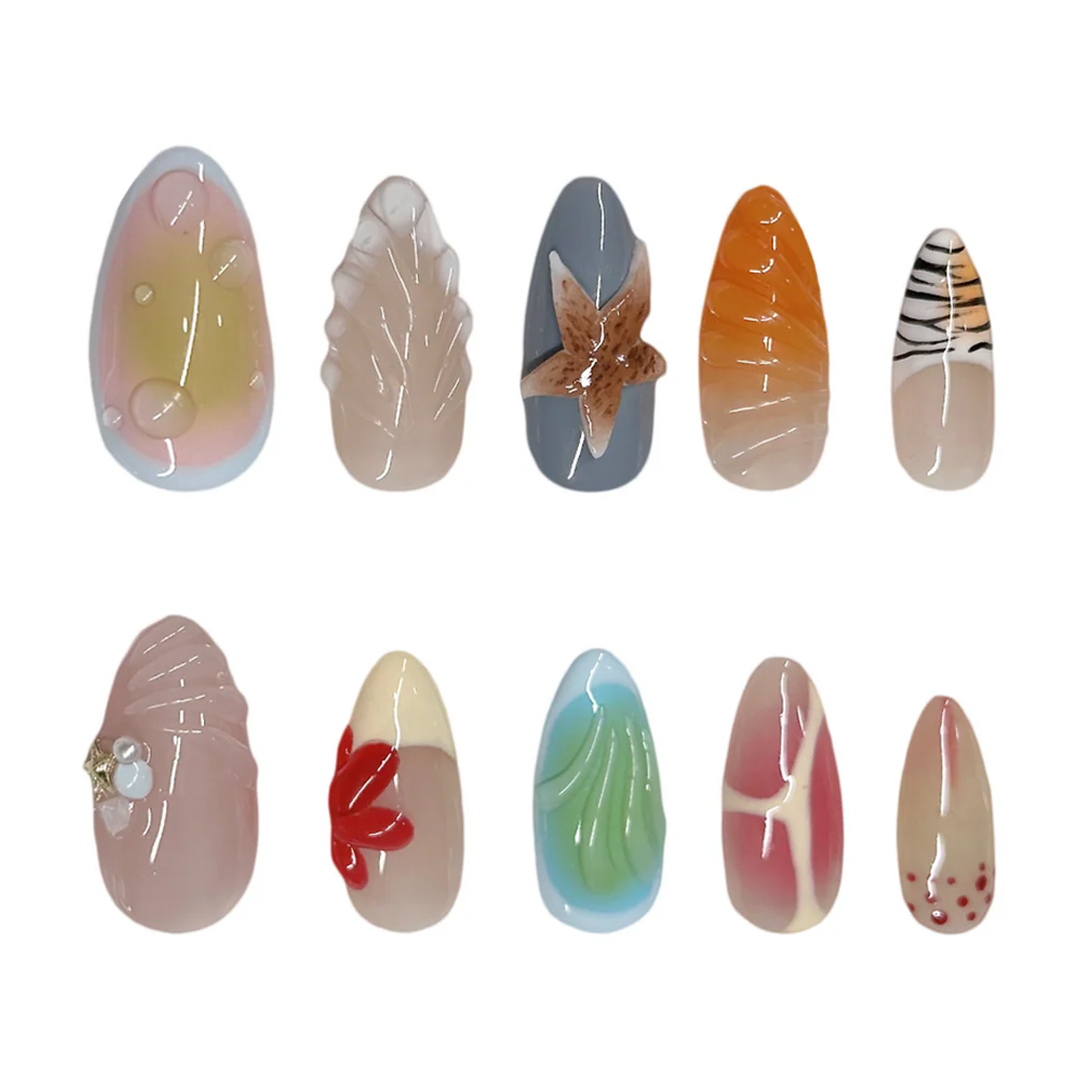 Siva Nail,Ocean Flow,3D Beach-Inspired Art & Gradient Handmade Press On Nails