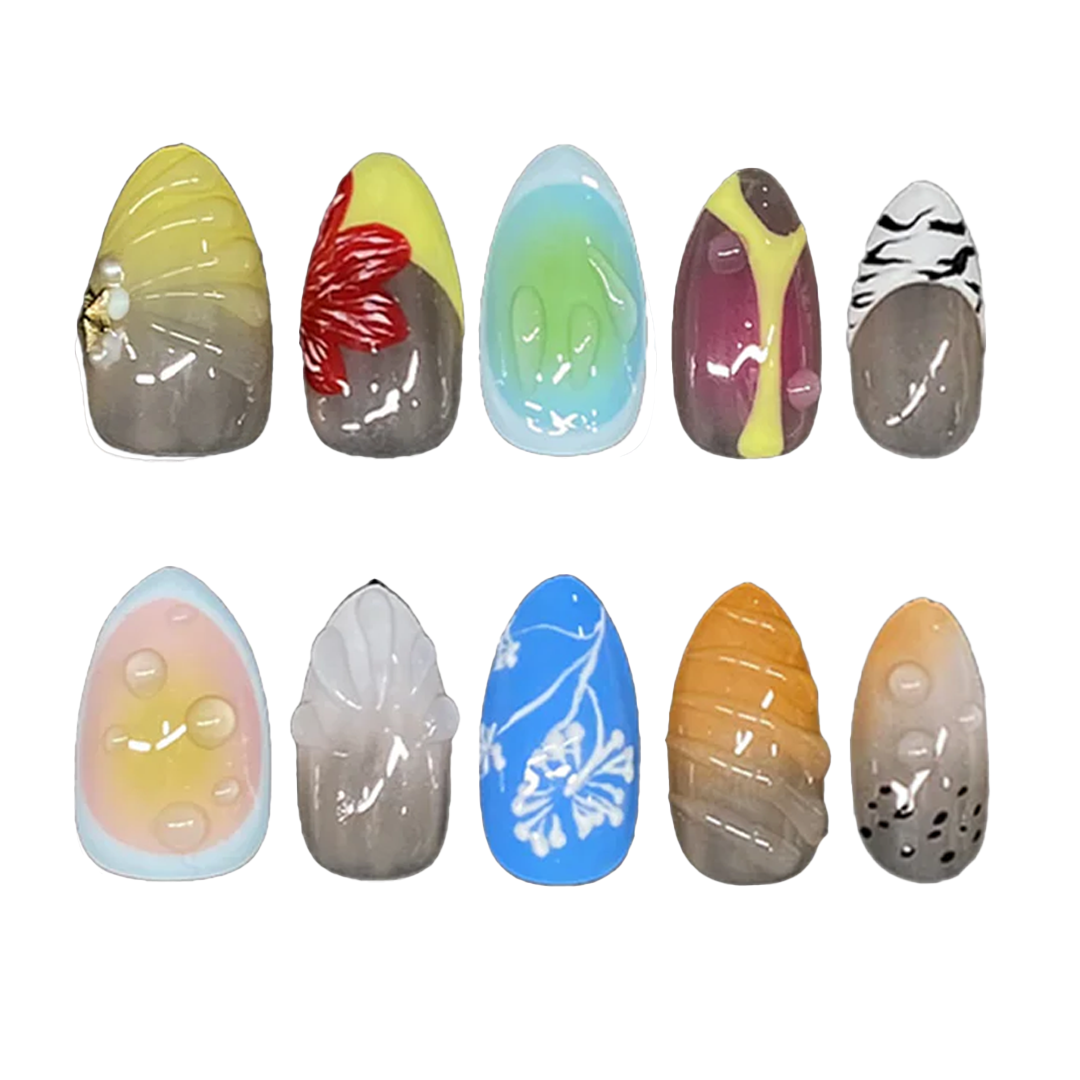 Siva Nail,Ocean Mosaic,Vibrant 3D Beach Art Handmade Press On Nails