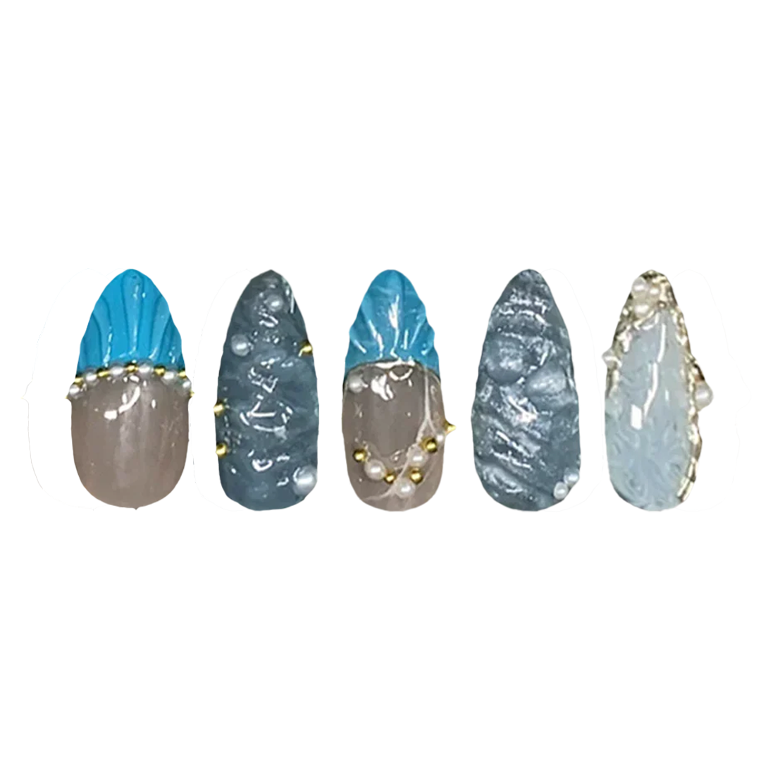 Siva Nail,Ocean Starfish 3D Coffin Handmade Press on Nails