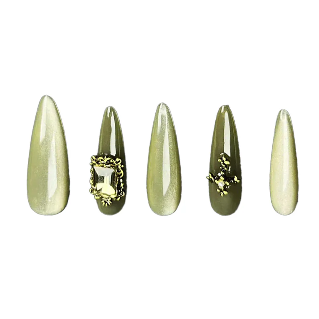 Siva Nail, Olive Opulence, Glamour Style Handmade Press on Nails
