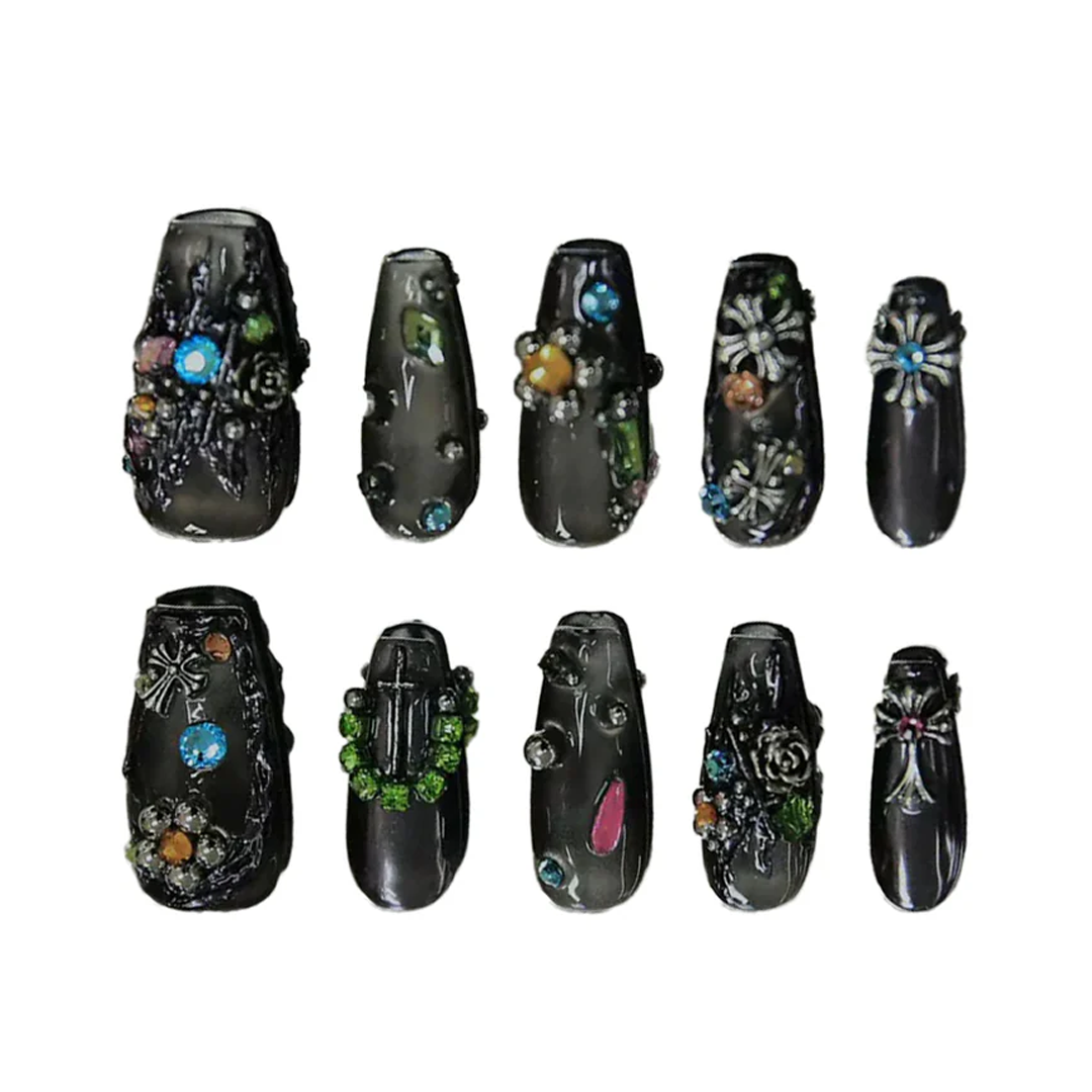 Siva Nail, Onyx Opulence, Gothic Style Handmade Press on Nails