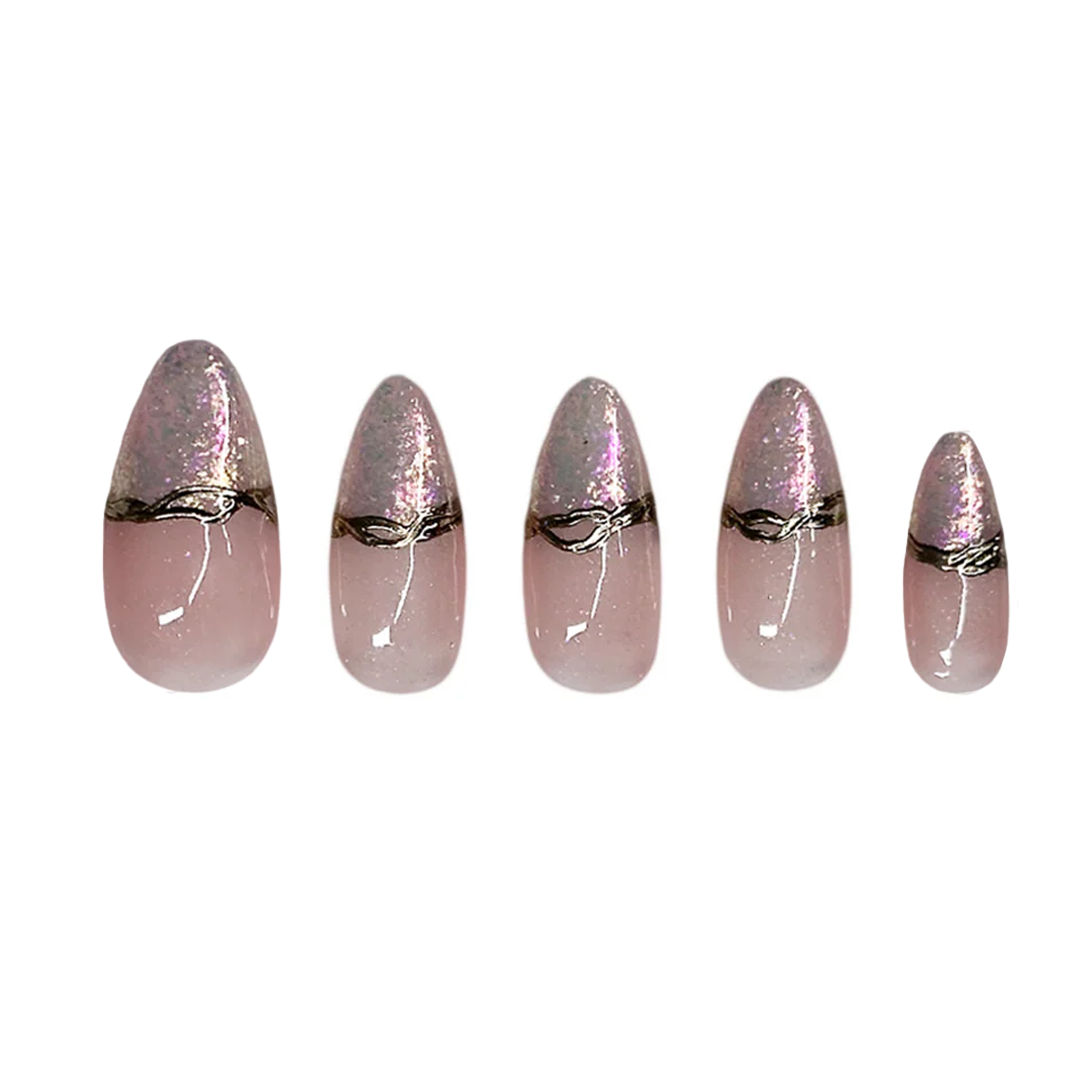 Siva Nail, Opal French Tip, Gold Vein Handmade Press on Nails