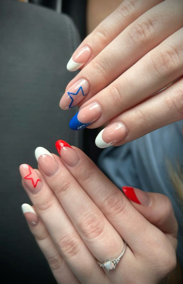 Siva Nail, Patriotic Chic, Outline Stars French Tip Handmade Press on Nails