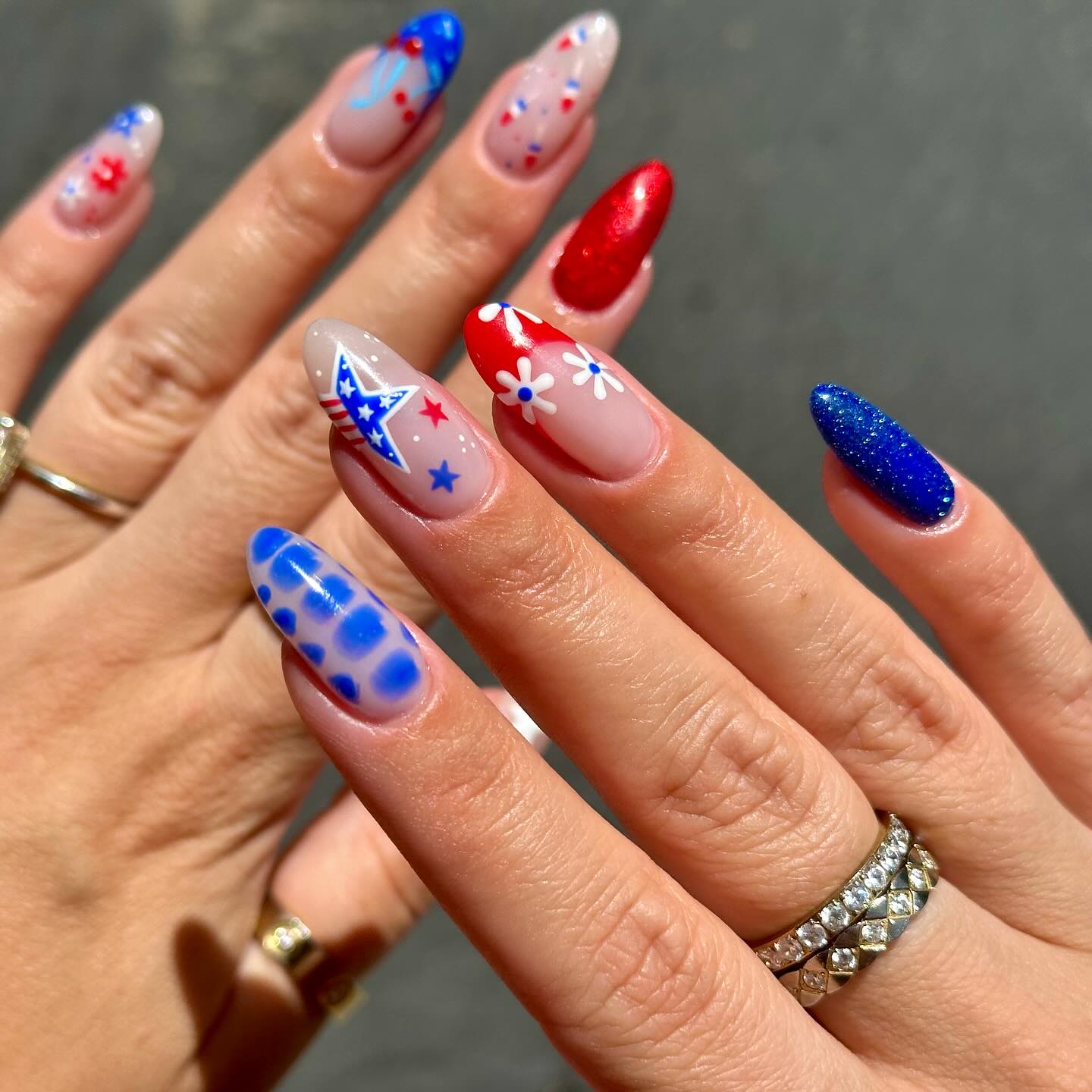 Siva Nail, Patriotic Medley, Mixed Elements Handmade Press on Nails