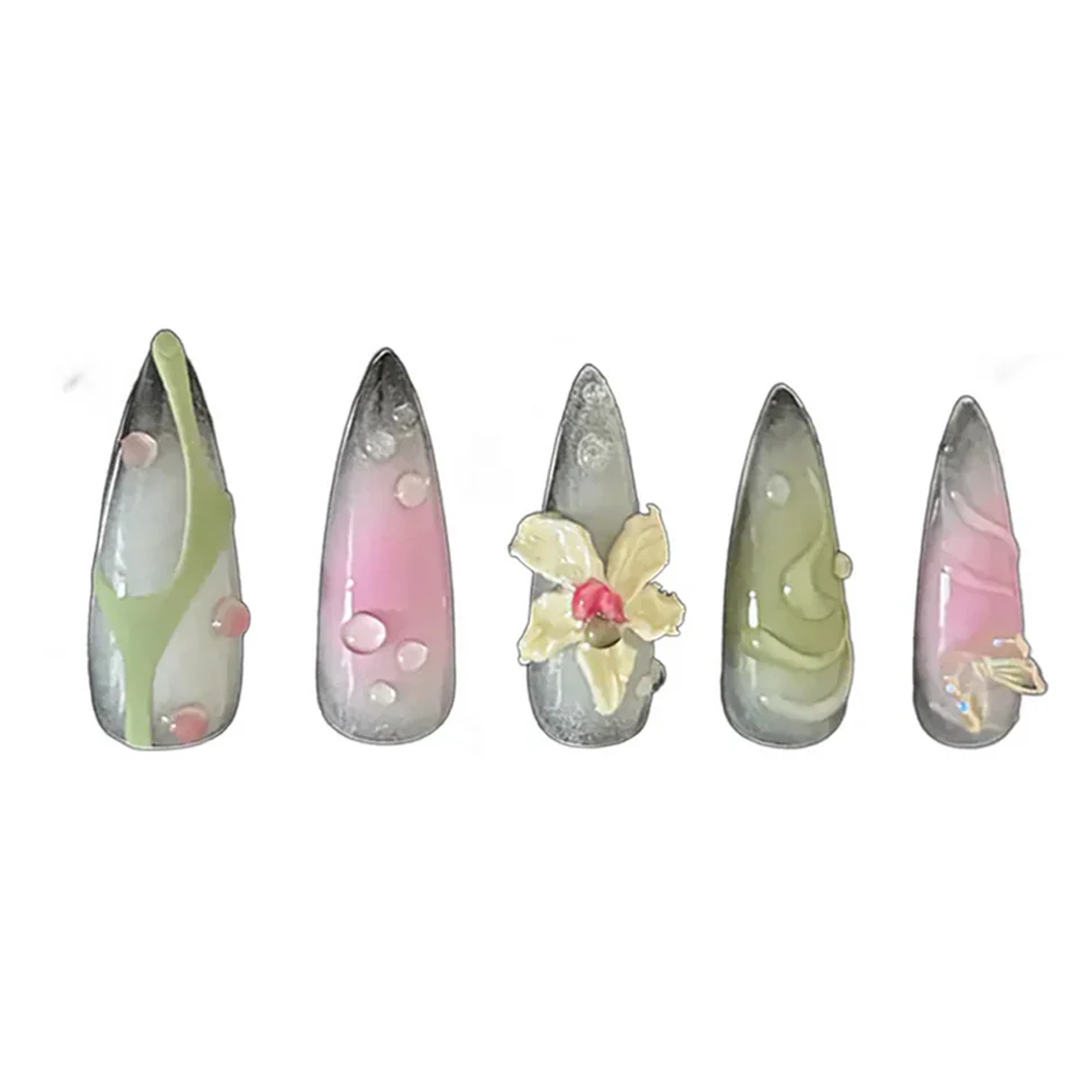 Siva Nail, Petal Frost, Winter Bloom, Handmade Press on Nails