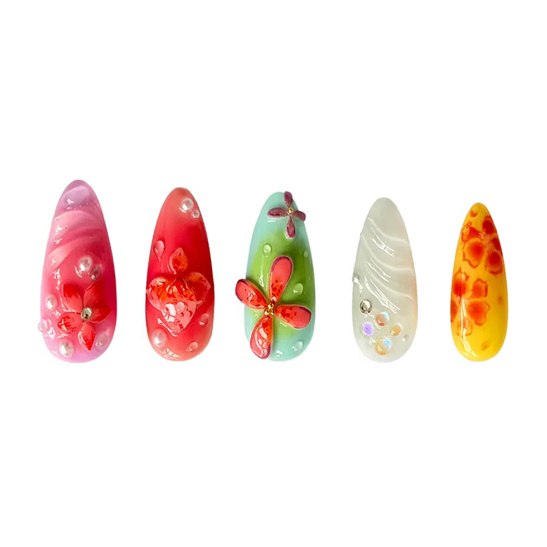 Siva Nail, Petals Enchant, Colorful Bloom, Handmade Press on Nails