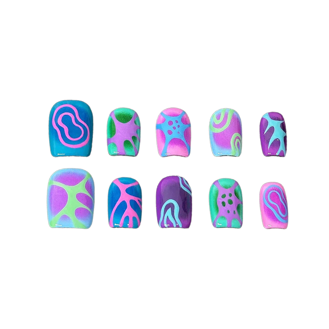 Siva Nail, Psyche Swirl, Retro Wave Handmade Press on Nails