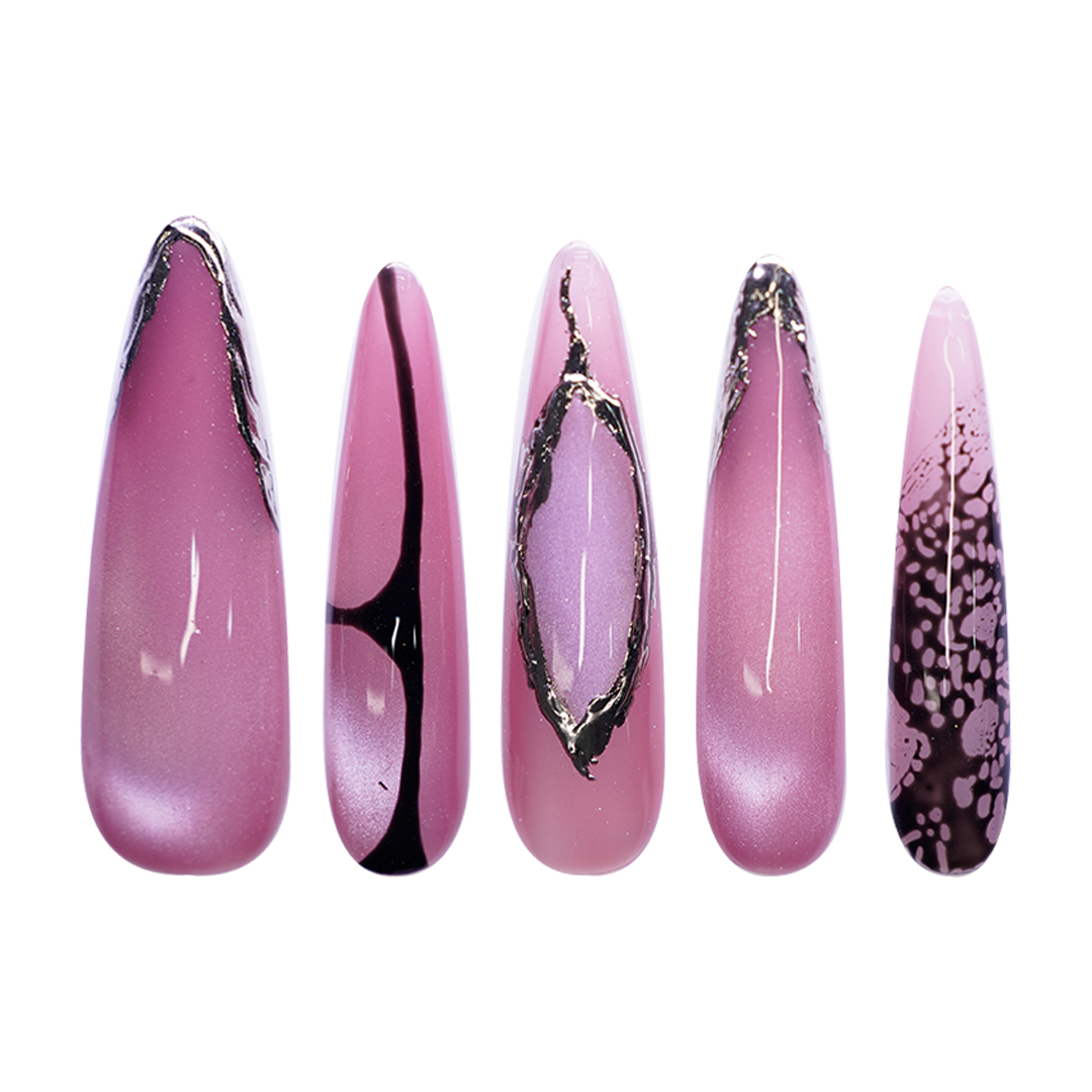 Siva Nail, Purple - Black Glitz - Mixed Handmade Press on Nails