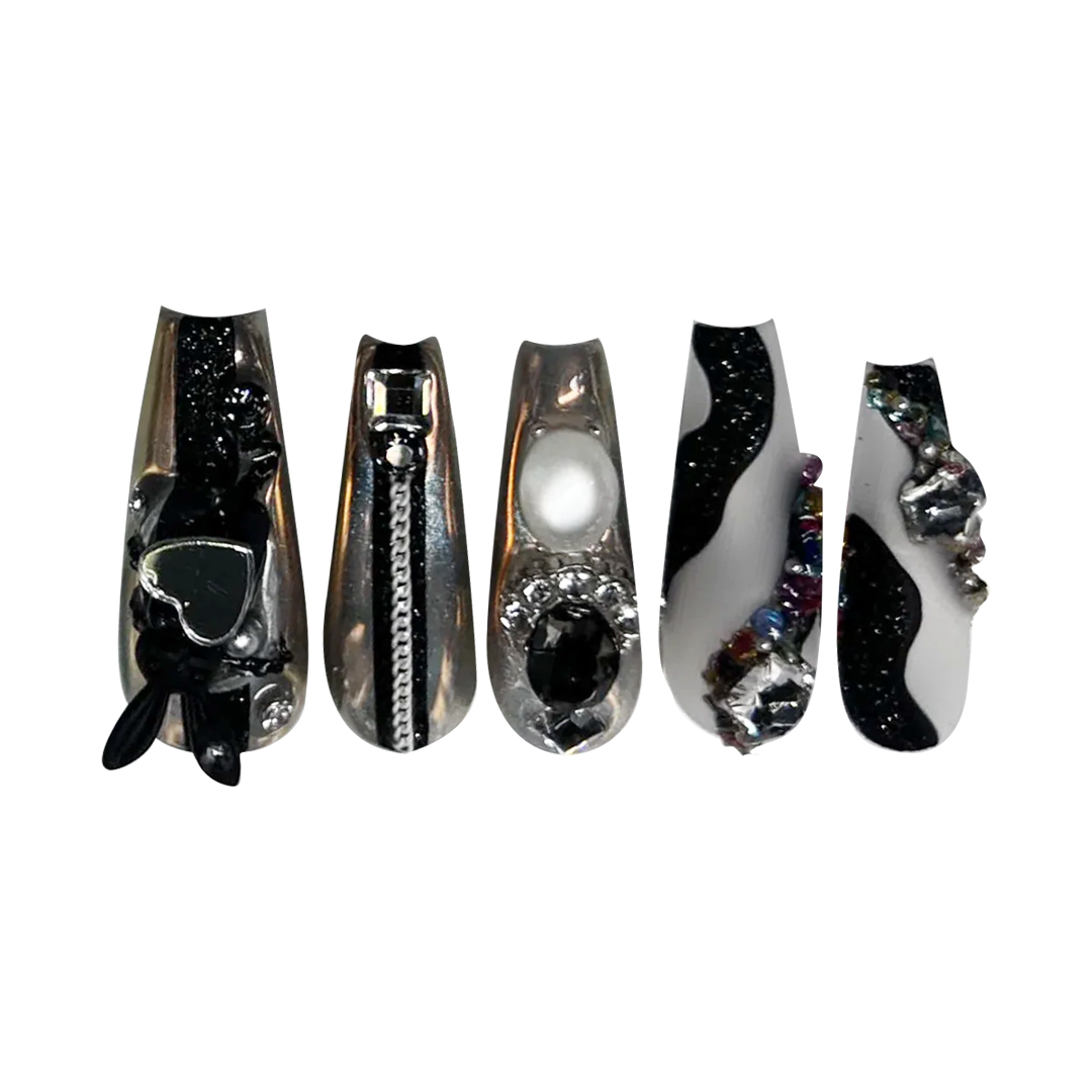 Siva Nail, Rabbit (Black), Chic Handmade Press on Nails
