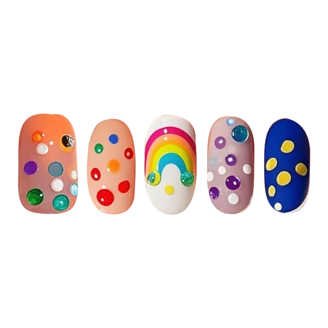 Siva Nail,Rainbow Polka-Dot Press‑On Nails – Short Square Handmade Press on Nails
