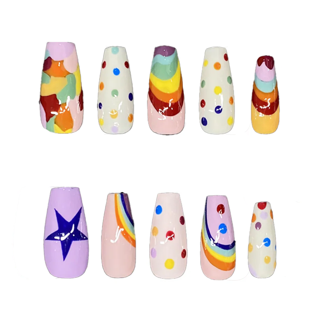 Siva Nail,Rainbow Polka Dot Handmade Press on Nails