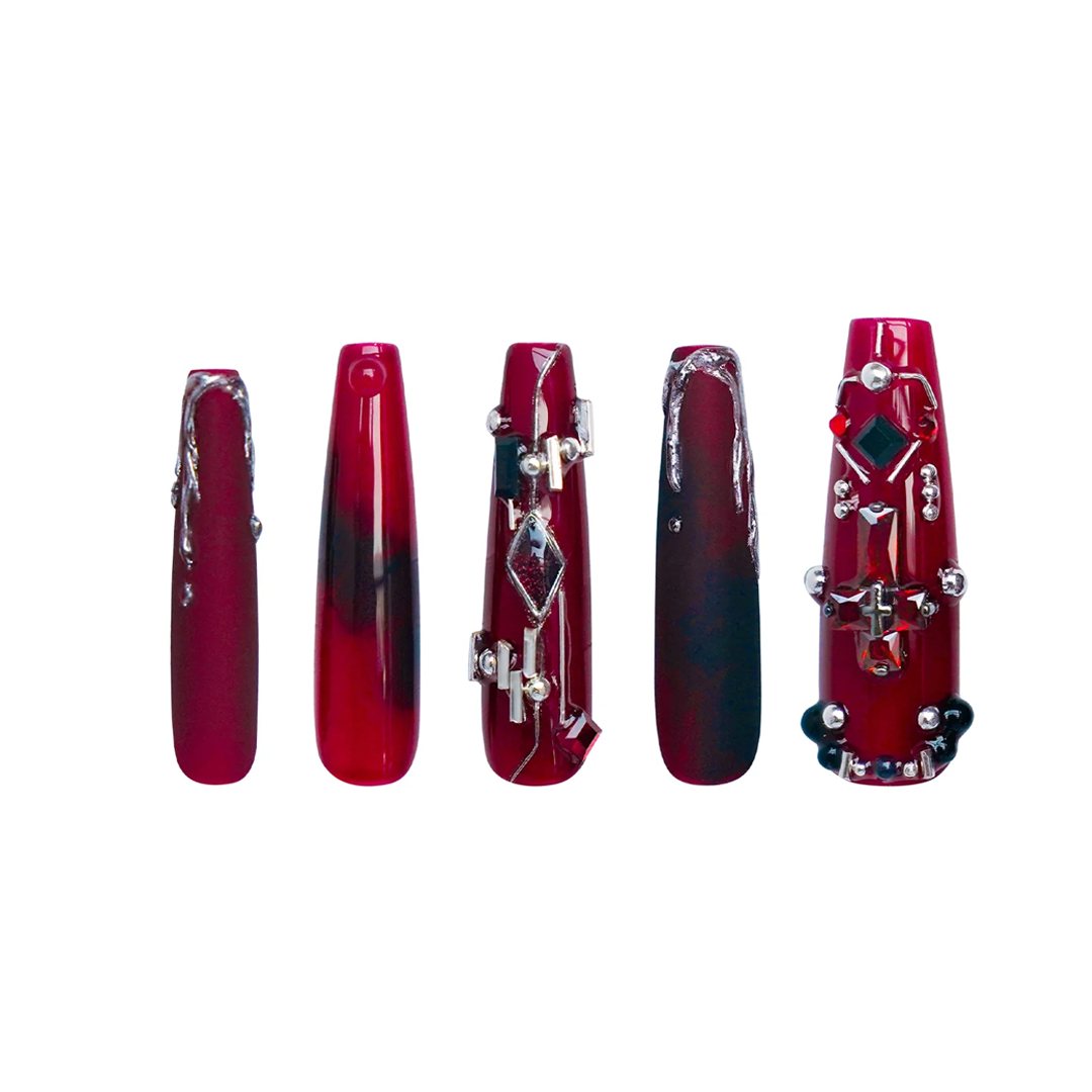 Siva Nail, Red Regalia, Regal Enchantment, Handmade Press on Nails