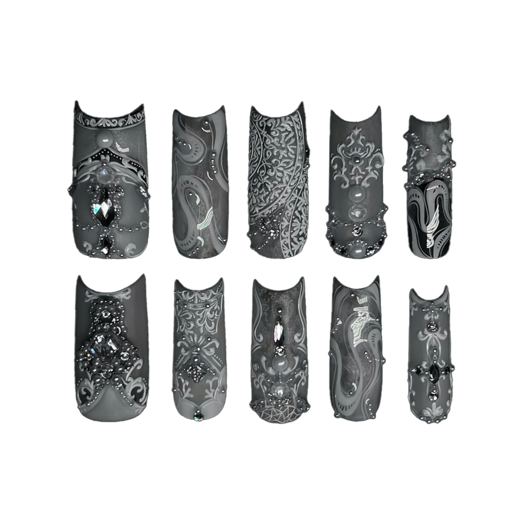 Siva Nail, Regal Lace, Gothic Handmade Press on Nails