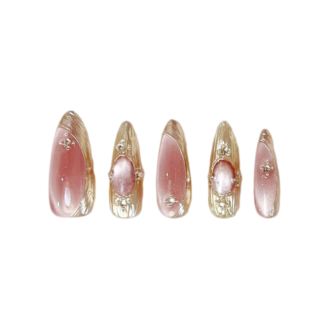 Siva Nail, Reusable Pink Buccellati-Style Handmade Press on Nails